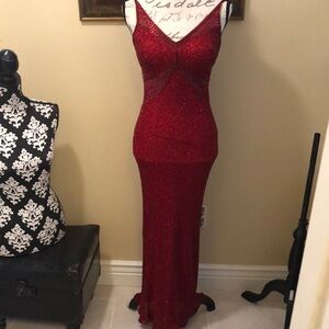 SOLD💋Scalia Silk bugle beaded satin lined low back mesh insert zip close gown